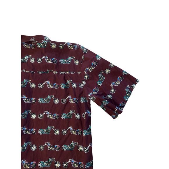 Vintage Men 2X Dem Cracy Red Motorcycle Harley Bike Print Button-Down Shirt Top - Picture 5 of 5